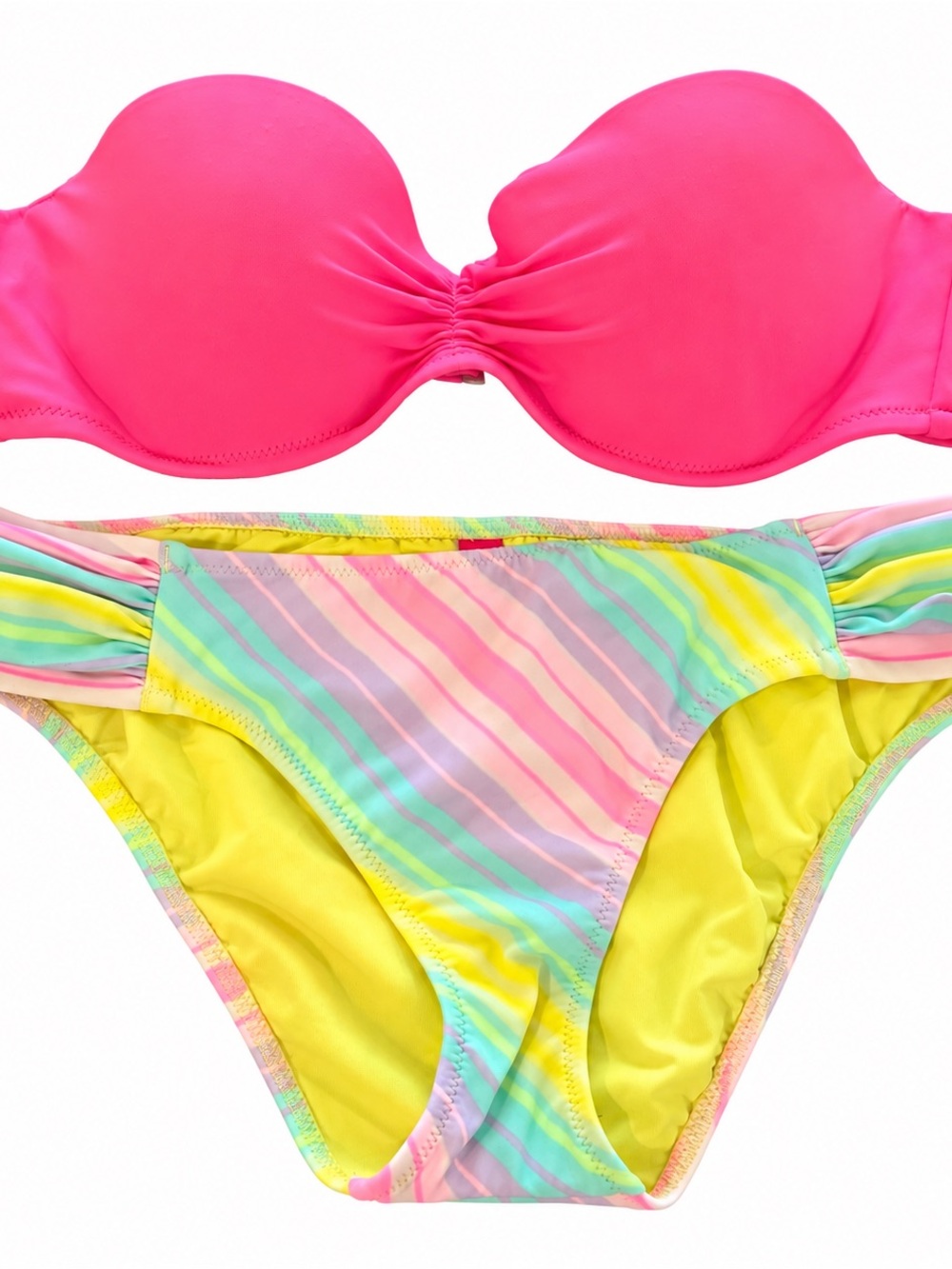 Victoria's Secret Hot Pink Bandeau & Pastel Stripe Girls' Bikini